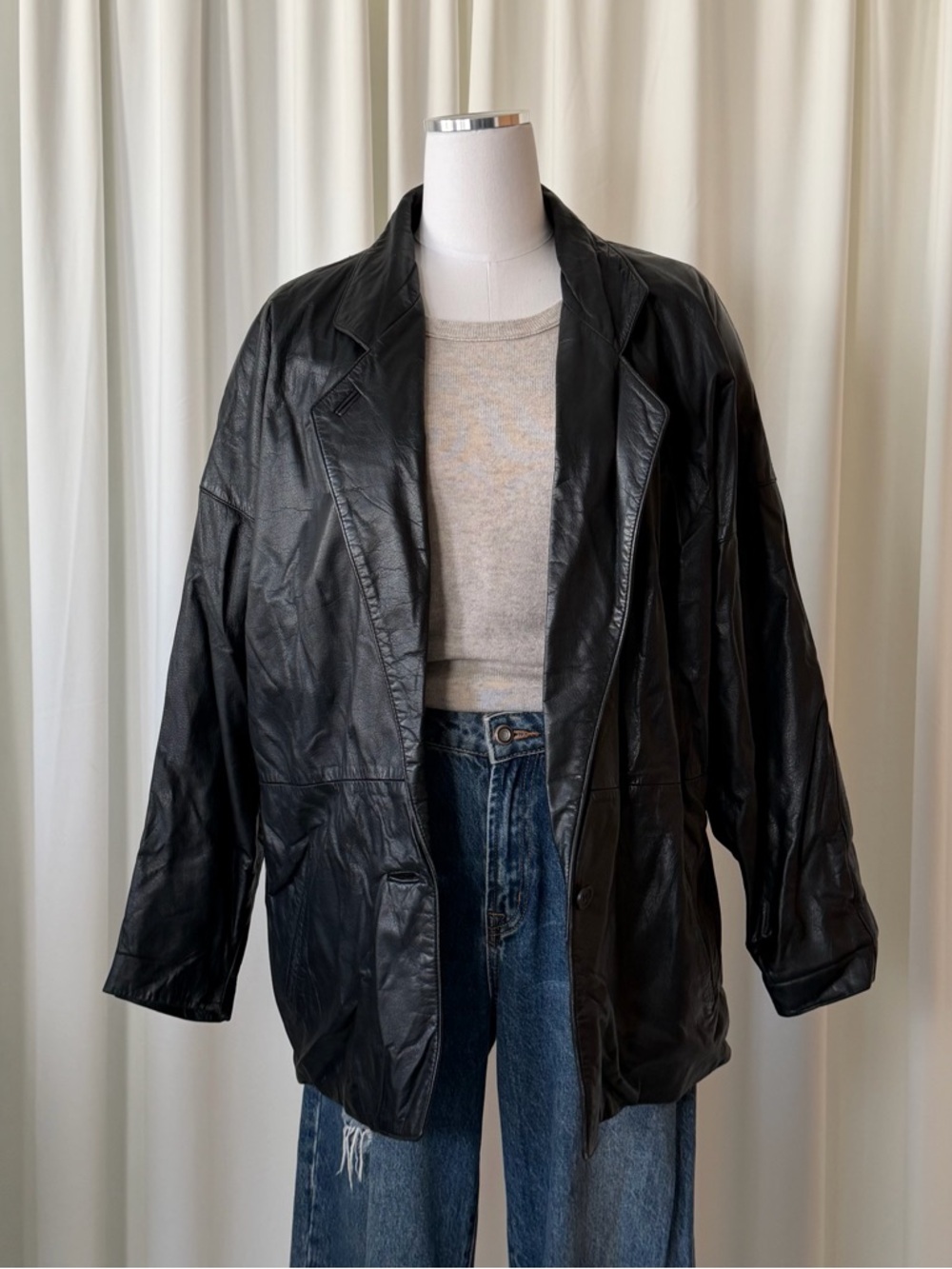 Toffs Vintage 90s Black Leather Jacket Size Medium. - Picture 3 of 16